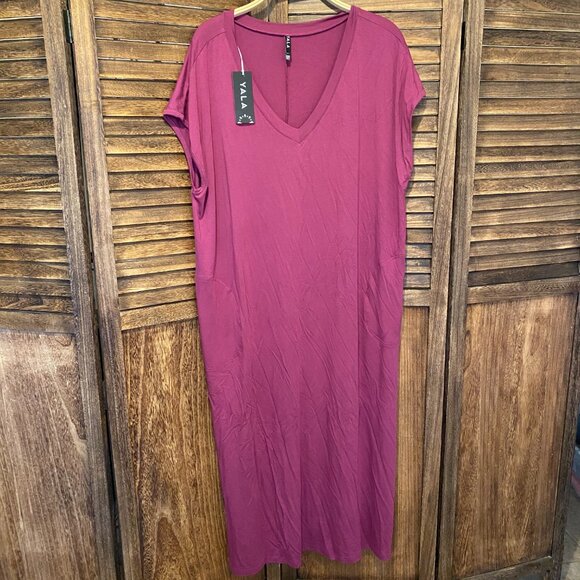 Yala Sloane V-Neck Cap Sleeve Bamboo Maxi Dress with Pockets Boysenberry - Picture 5 of 6